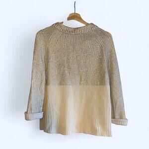 Chico's Women's Sweater Silver Cream Knit Color Block Zipper top back